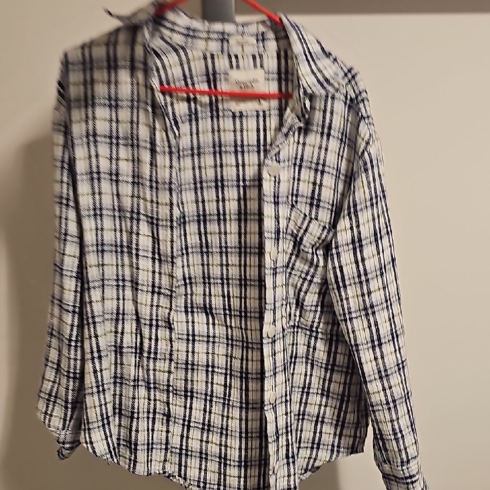 Abercrombie & Fitch Women's Plaid Button Down Shirt - Black and White